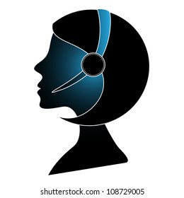 Call center assistant silhouette with headset.