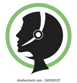 Call center assistant silhouette with headset.