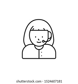 call center, avatar, girl line icon on white background