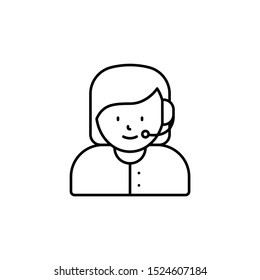 call center, avatar, girl line icon on white background