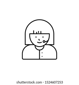 call center, avatar, girl line icon on white background