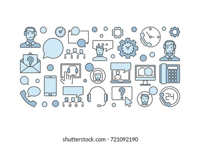Call center blue vector concept horizontal banner on white background