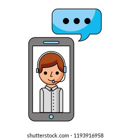 call center boy in smartphone support