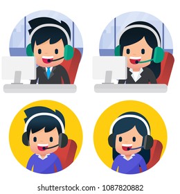 Call center cartoon set, customer service support. Business corporate. Flat vector illustration
