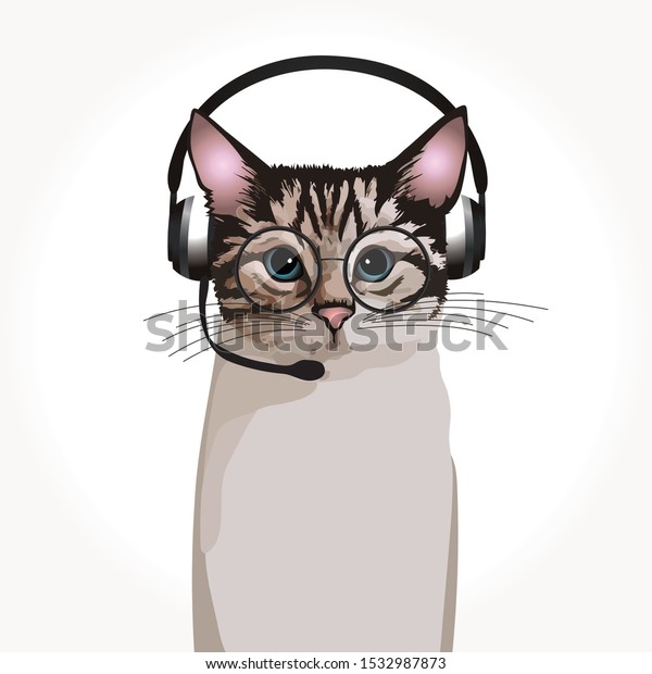 Call Center Cat Cat Phone Headset: เวกเตอร์สต็อก (ปลอดค่าลิขสิทธิ์ ...