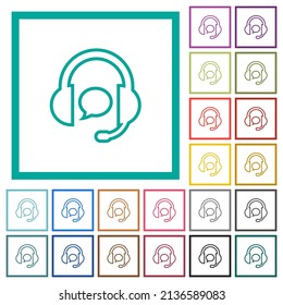 Centro de llamadas con el contorno de burbujas de chat iconos de color plano con marcos cuadrantes sobre fondo blanco