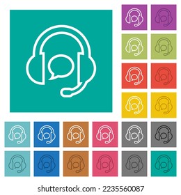 Call Center mit Chat-Blase umreißen mehrfarbige flache Symbole auf einfarbigem Hintergrund. Weiße und dunklere Icon-Variationen für Hover oder aktive Effekte.