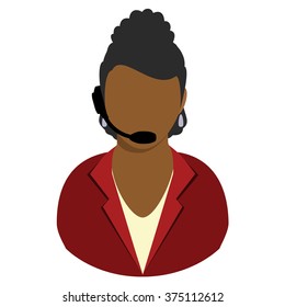 Call center chat operator flat avatar African American woman icon isolated on white background. Customer, help, online. Vector illustration