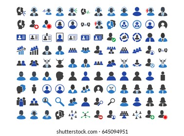 Call Center Clients flat vector icon collection. An isolated icons on a white background.