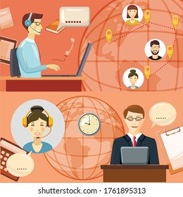 Call center communication concept. Cartoon illustration of call center communication vector concept for web