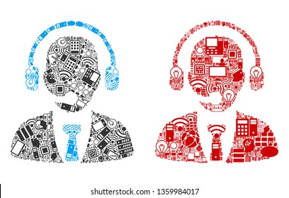 Call Center composition icons done for bigdata purposes. Vector call center mosaics are composed from computer, calculator, connections, wi-fi, network icons into abstract patterns.