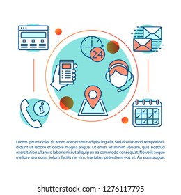 Call center concept linear illustration. Hotline. Customer support. Article, brochure, magazine page. Contacts. Infocenter. Thin line icons with text. Print design. Vector isolated outline drawing