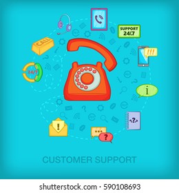 Call center concept old phone. Cartoon illustration of call center vector concept for web