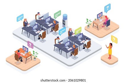 Call center concept set with technical support line symbols isometric isolated vector illustration