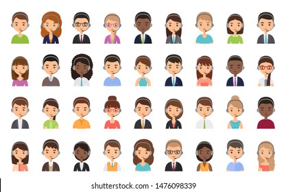 Call center customer operator avatar. Vector. Service agent representative icon in headset. Flat design. Support manager in headphone. Cartoon illustration. Face isolated on white. Online contact help