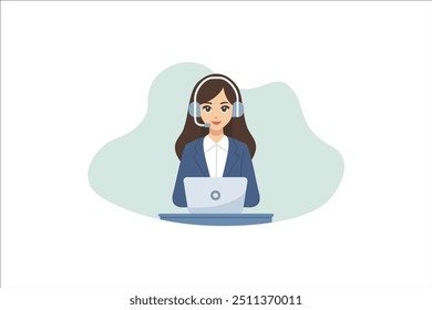 Call center customer service hotline operators flat vector illustration.
