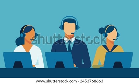 Call center customer service hotline operators flat vector illustration.