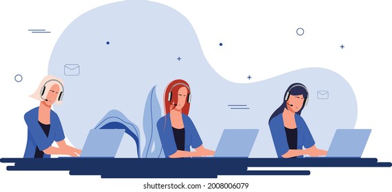 Call center and Customer service job. Animation vector design.