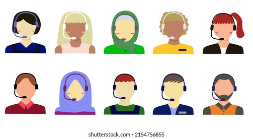Call Center Customer Service Operator Man Woman Hijab Character Vector Illustration