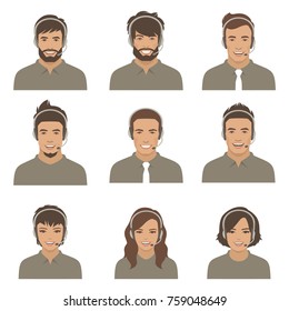 call center, customer service support. phone operator. Vector illustration of a flat design.