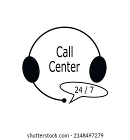 Call Center customer support 24 hours, silhouette icon . vector illustration