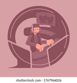 Call center, Customer support department staff, Telemarketing, vector illustration