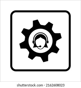 Centro de llamadas, Servicio al cliente, icono de línea de ayuda. Vector negro.