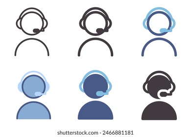 Icono de operador de Asistencia al cliente de centro de llamadas. Vector Elementos gráficos de asistente en auriculares 