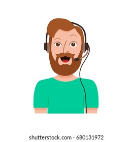 Call center customer support phone operator assistants flat avatars. Men emoji portrait set. Online live chat agents with headphones cartoon illustration