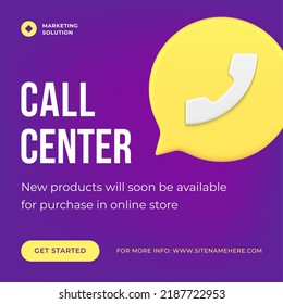 Call center customer support service handset in speech bubble web post realistic 3d icon vector illustration. Helpline helpdesk online help assistance information advice consulting problem solving