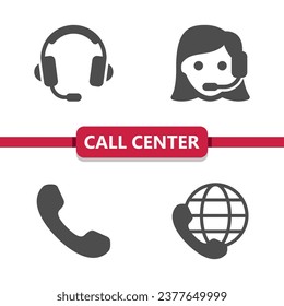 Call Center, Customer Support, Customer Service Icons. Headset, Phone Call, Telephone Vector Icon