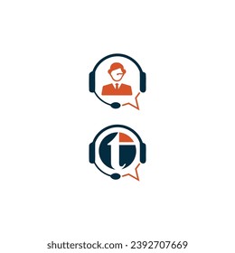 Call center customer support service simple logo design isolated vector template illustration