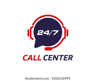 Call Center, Kundendienst-Symbol. Isoliertes Vektorsymbol der dunklen Sprechblase mit Headset, das die nächtliche Hotline-Kommunikation, die Assistentenhilfe und die Live-Interaktion mit den Clients symbolisiert