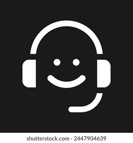 Call center dark mode glyph ui icon. Selling products via phone. User interface design. White silhouette symbol on black space. Solid pictogram for web, mobile. Vector isolated illustration