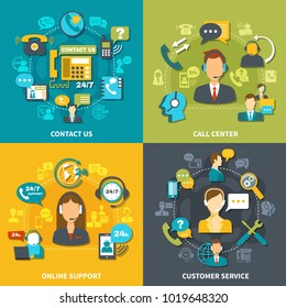 Call center design concept with customer service, online support 24/7, contact us isolated vector illustration 