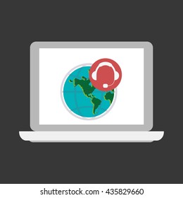 Call center design. Global communication. Flat illustration,