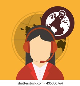 Call center design. Global communication. Flat illustration,