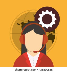 Call center design. Global communication. Flat illustration,