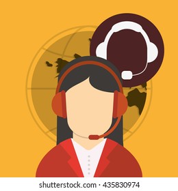 Call center design. Global communication. Flat illustration,