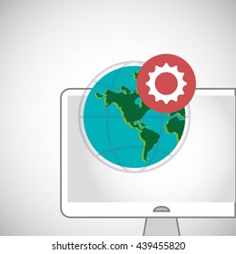 Call center design. Global communication. Flat illustration,