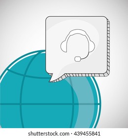 Call center design. Global communication. Flat illustration,