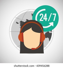 Call center design. Global communication. Flat illustration,