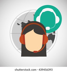 Call center design. Global communication. Flat illustration,
