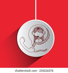 Call center design over red background, vector illustration.