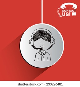 Call center design over red background, vector illustration.