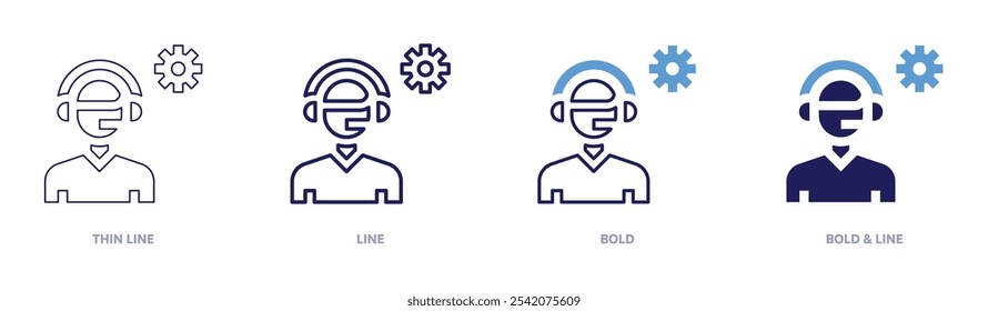 Ícone Call center eLearning em 4 estilos diferentes. Linha fina, Linha, Negrito e Linha Negrito. Estilo duotônico. Traçado editável.