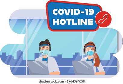 Call center emergency worker hotline to help and support patient during covid-19 disease.