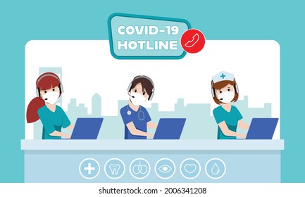 Call center emergency worker hotline to help and support patient during covid-19 disease.