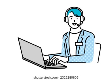 A call center employee working on a laptop