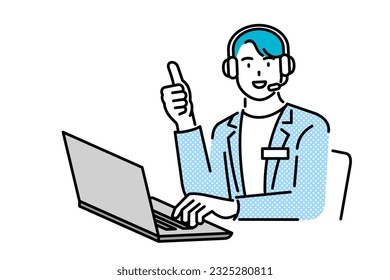 A call center employee working on a laptop